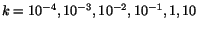 $ k =
10^{-4},10^{-3},10^{-2},10^{-1},1,10$