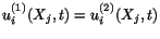 $ u^{(1)}_i(X_j,t) = u^{(2)}_i (X_j,t)$