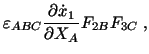 $\displaystyle \varepsilon_{ABC}\frac{\partial\dot x_1}{\partial X_A}F_{2B}F_{3C}\ ,$